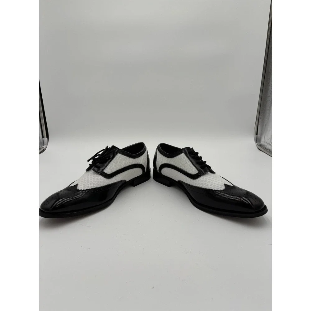 Giorgio Venturi Mens Sz 8.5 Wingtip Oxfords Black & White Leather Dress Shoes